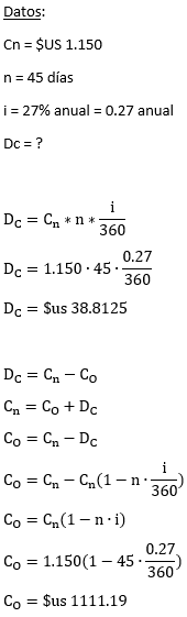 Ejercicios Resueltos de Descuento a interés simple (Descuento bancario) - Matemáticas financieras