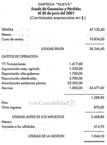 Solución - Estado de ganancias y pérdidas