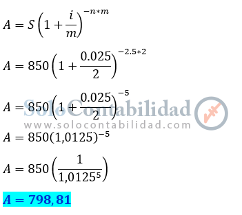 Valor actual, capitalizable semestralmente - Matemáticas financieras, soluciones problemas ejercicios - lista de problemas 10.  www.solocontabilidad.com
