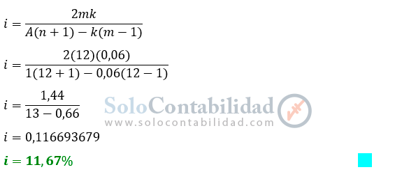 Calculo de la Tasa de interés - Según el método de la tasa constante - Matemáticas financieras, soluciones problemas ejercicios - lista de problemas 8.  www.solocontabilidad.com