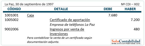 Registro contable - Inversiones - venta de certificados - venta mayor al valor en libros Registro contable - Inversiones - venta de certificados - venta mayor al valor en libros